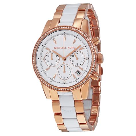 rose gold and white watch michael kors|michael kors ritz chronograph.